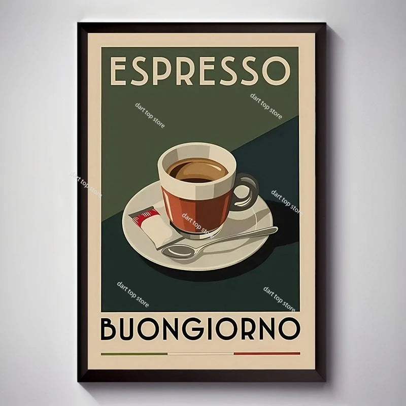 Coffee Lover Cartoon Animal Canvas Wall Art