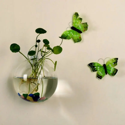 Large 15cm glass wall vase mounted with dried botanical plants for decor