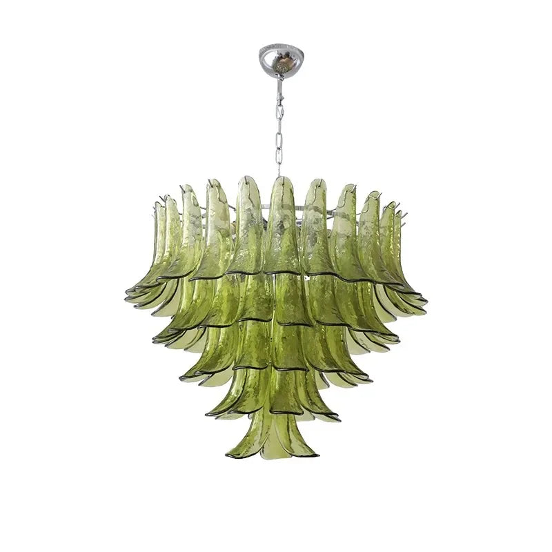 Green stained glass petal chandelier at 15.7 in across with gold hardware