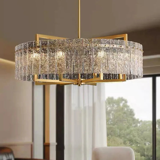 Water ripple glass chandelier with rippled clear glass on metal