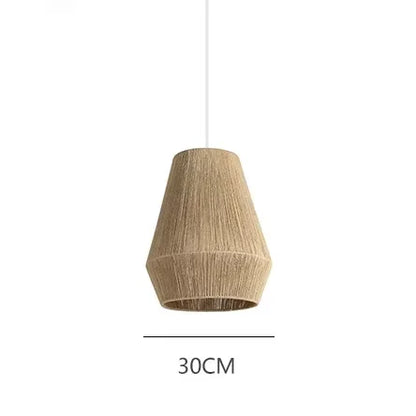 Bamboo lantern chandelier shade shown from below, open weave base