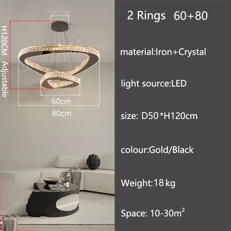 Black finished crystal ring chandelier on a cord pendant