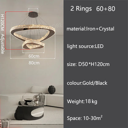 Black finished crystal ring chandelier on a cord pendant