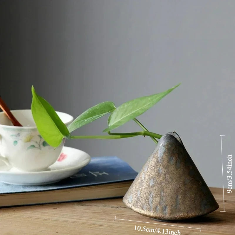 Style A crude pottery mini vase with dried botanicals as wabi-sabi display