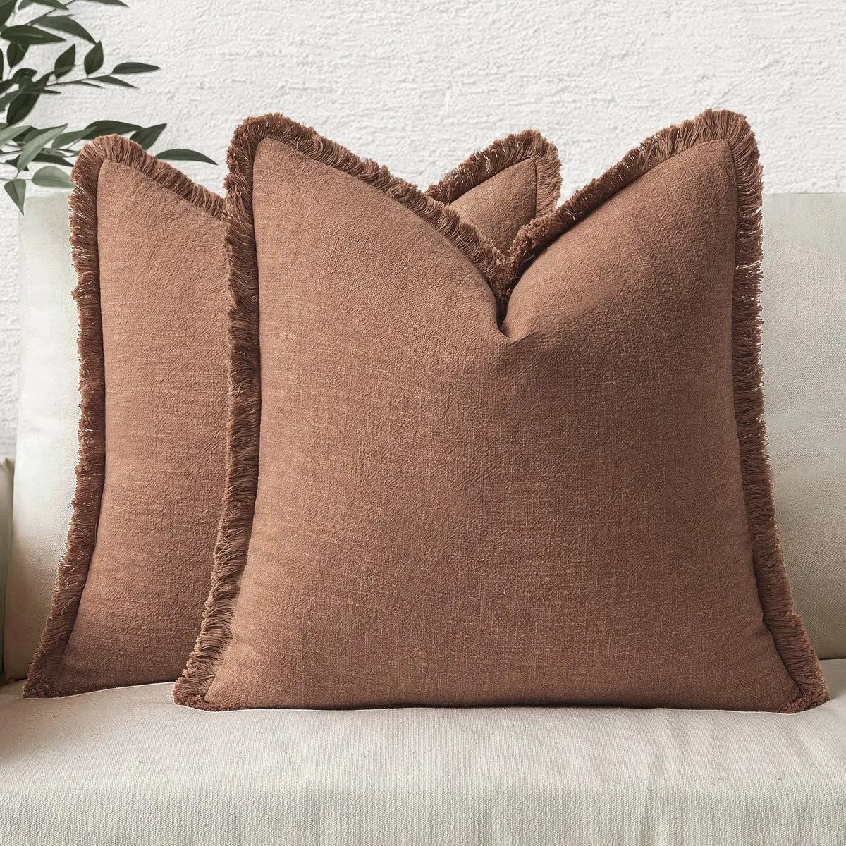 Linen Tassel Lumbar Pillow Cover