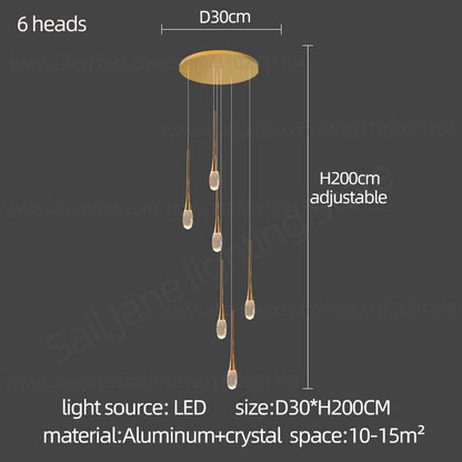 Single crystal rod pendant, 1.8 inch diameter by 47.2 inch drop, in gold