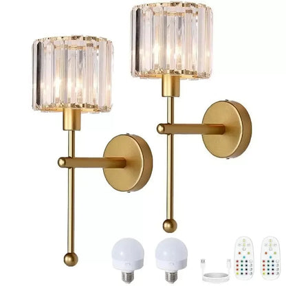 crystal plug-in wall sconce, front view on white background