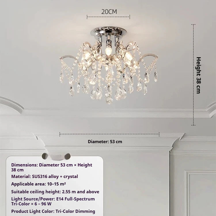 Crystal ceiling chandelier rated for 90 to 260V with E14 bases