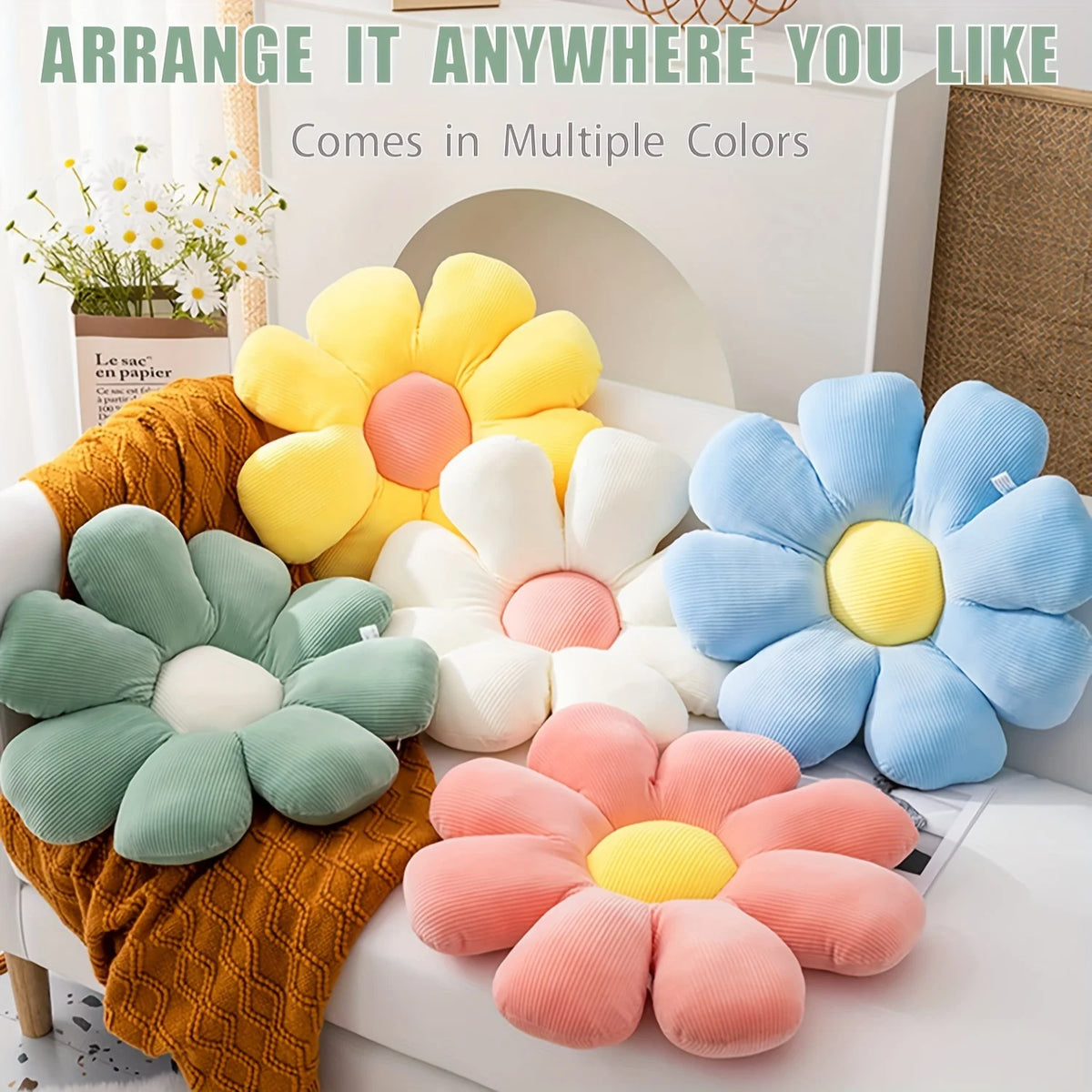 Sunflower Plush Decorative Pillow — styling detail