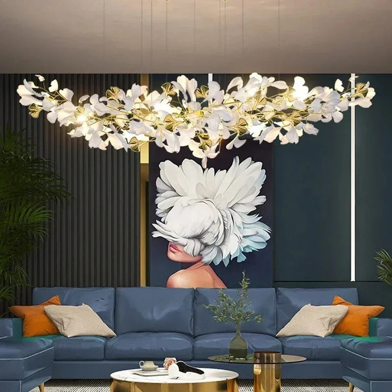 Round ginkgo leaf chandelier with a 23.6 in (60 cm) diameter frame