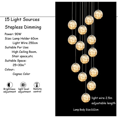 Iron and aluminum globe chandelier with warm white LED light output