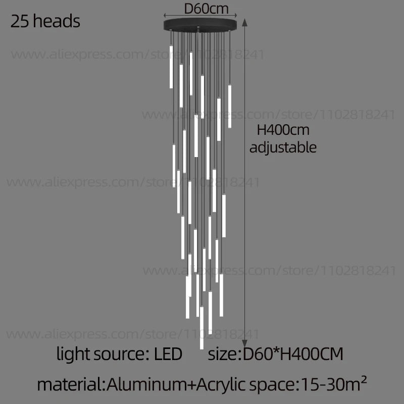 Three head strip chandelier, 7.9 in across, with a 47.2 in drop
