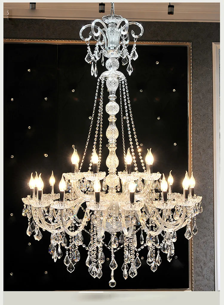 Crystal candle chandelier, 59.1 in high, in a champagne gold finish