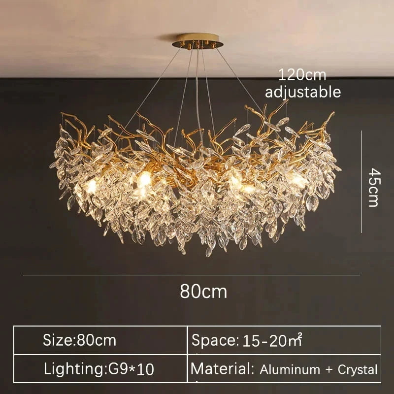 Gold crystal chandelier at 100 centimetres diameter, bulbs included