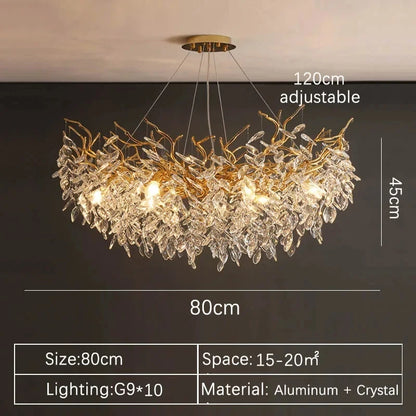 Gold crystal chandelier at 100 centimetres diameter, bulbs included