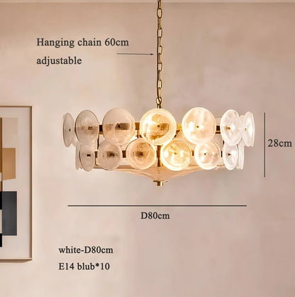 White glass dome chandelier at 23.6 in diameter with plated arms