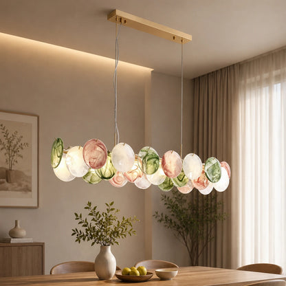 Blue glass chandelier at 39.4 in diameter with 56 glass elements