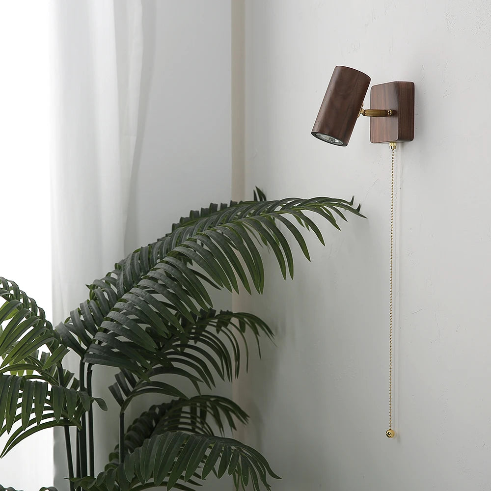 walnut wood wall sconce, side profile showing mounting depth
