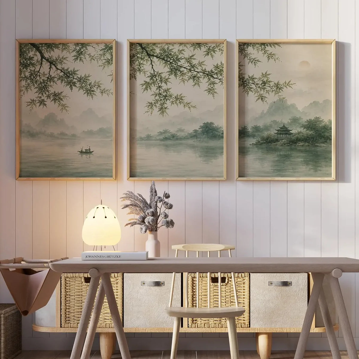 Japanese Landscape Triptych Asian Nature 3-Piece Canvas