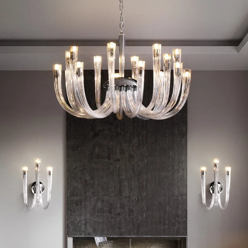 Glass chandelier at 23.6 in diameter with twelve glass heads