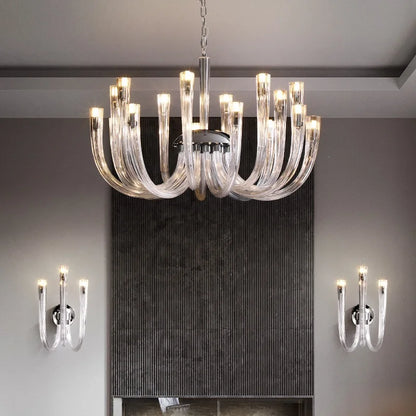 Glass chandelier at 23.6 in diameter with twelve glass heads