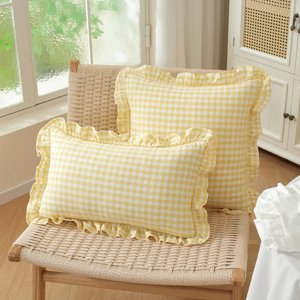 French Ruffle Cotton Pillow Cover — styling detail