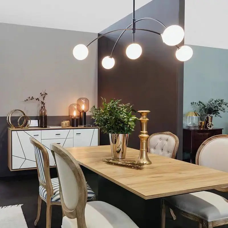 Frosted glass globe chandelier at 51.2 in wide, semi-flush mounted