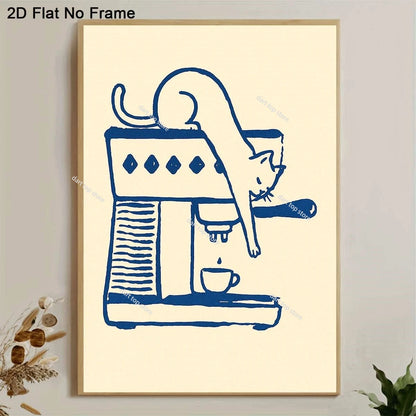Coffee Lover Cartoon Animal Canvas Wall Art