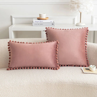 Velvet Pom-Pom Throw Pillow Cover — styling detail