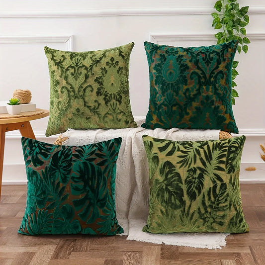 Tropical Leaf Chenille Pillow Cover