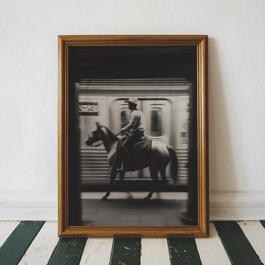 Vintage NYC Cowboy Subway Black White Canvas Wall Art