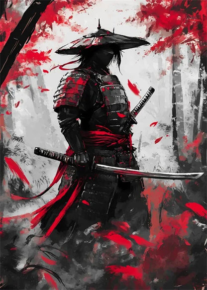Japanese Samurai Warrior Abstract Canvas Wall Art