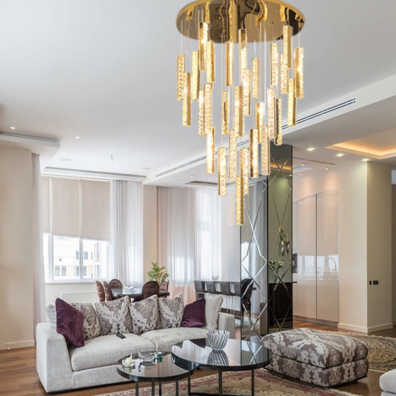 Spiral staircase crystal chandelier with K9 crystal on plated steel