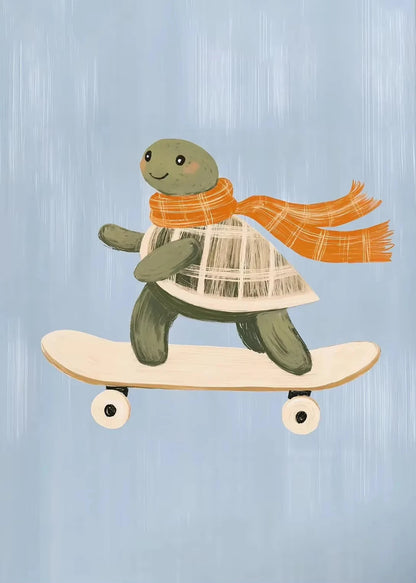 Cute Skateboard Animals Kids Canvas Wall Art Print