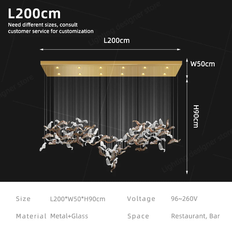 Glass pendant chandelier lit in neutral 4000K along its full span