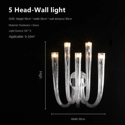 U shaped glass chandelier with warm white light for a living room