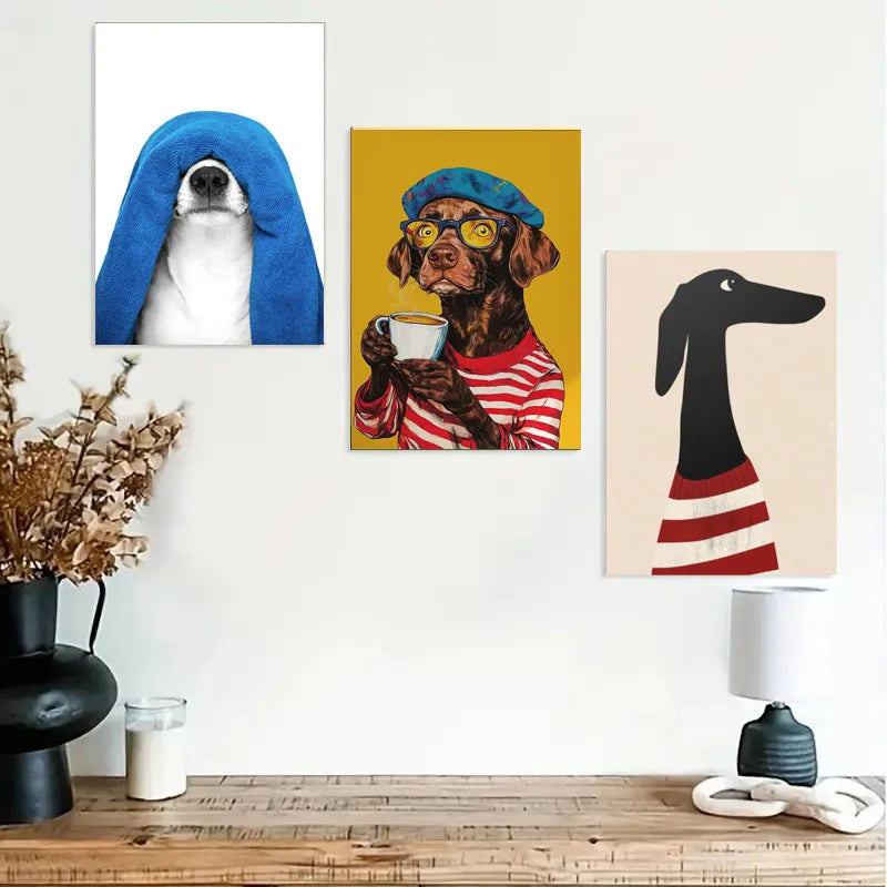Funny Retro Dog Illustration Canvas Wall Art