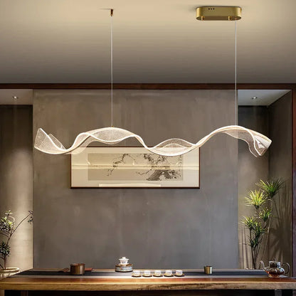 Black bodied Nordic wave acrylic chandelier on a metal frame