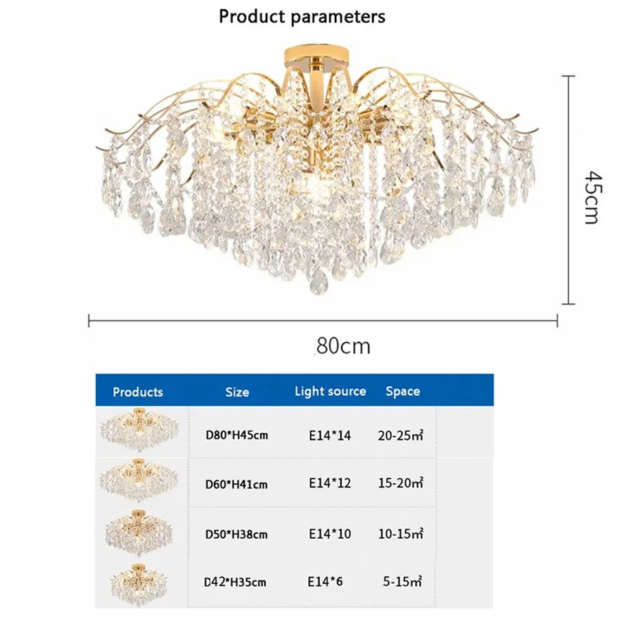 Dense crystal cluster chandelier shown in neutral white light