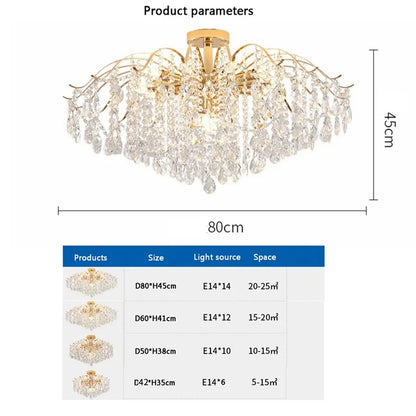 Dense crystal cluster chandelier shown in neutral white light