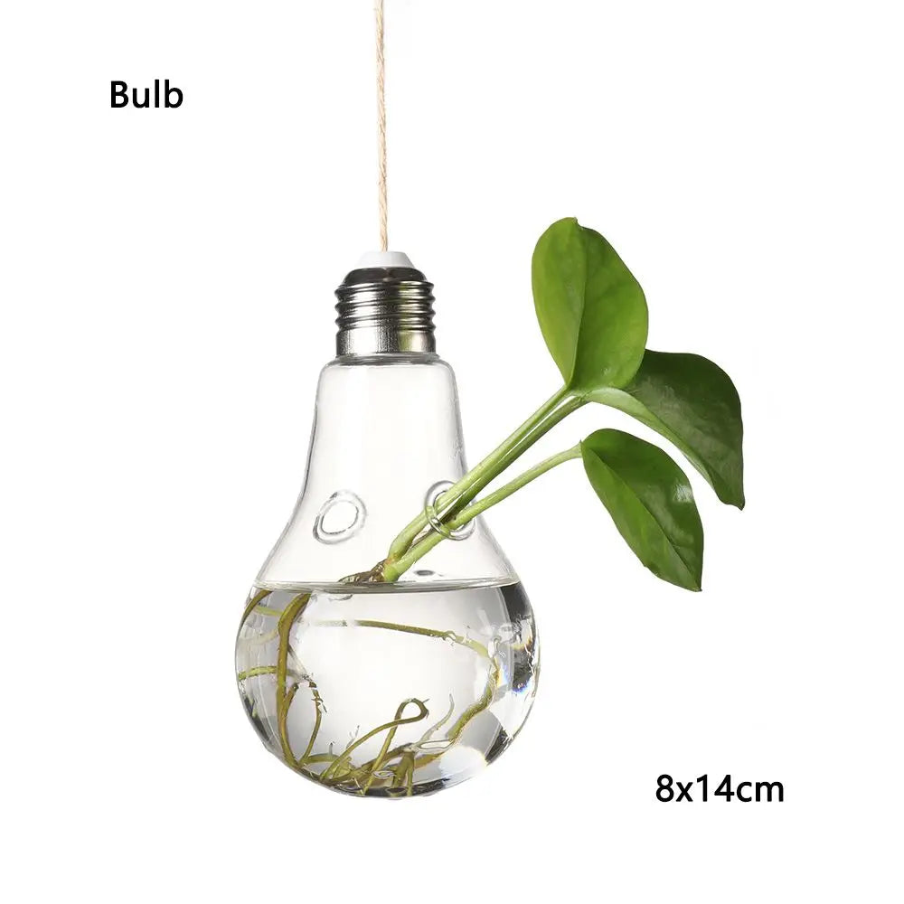 Bulb glass hanging vase close-up showing glass thickness and opening detail