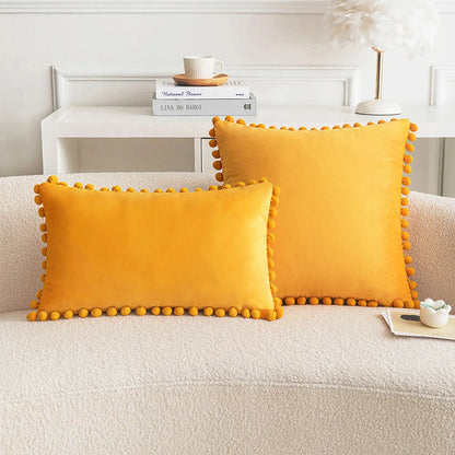 Velvet Pom-Pom Throw Pillow Cover — styling detail