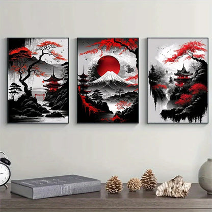 Japanese Ink Landscape 3-Piece Canvas Wall Art Set