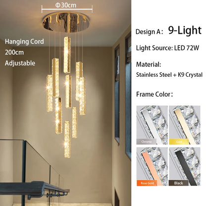 Twenty eight light spiral staircase chandelier with K9 crystal