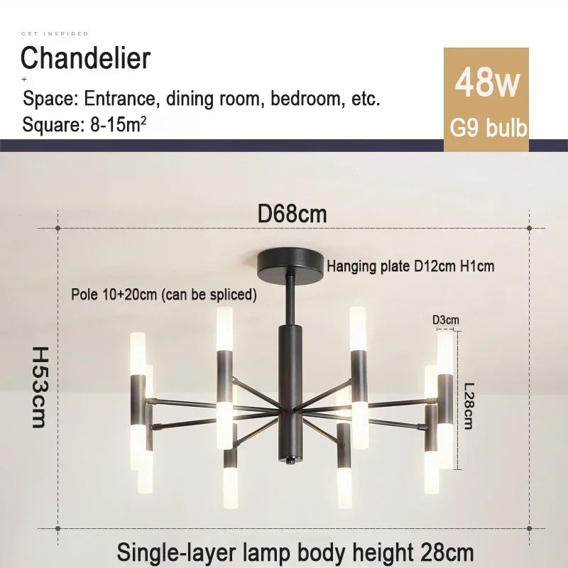 Cord pendant geometric chandelier with slim plated metal arms