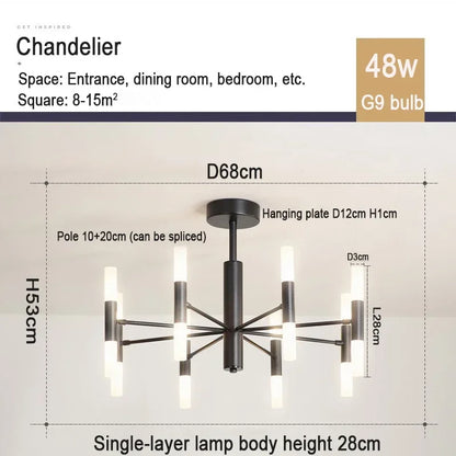 Cord pendant geometric chandelier with slim plated metal arms