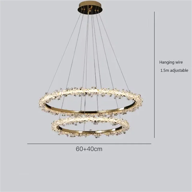 Four ring gold chandelier spanning 39.4 in at its widest band