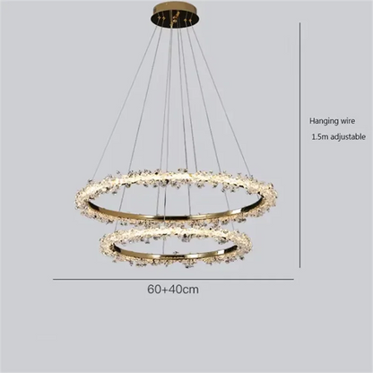 Four ring gold chandelier spanning 39.4 in at its widest band