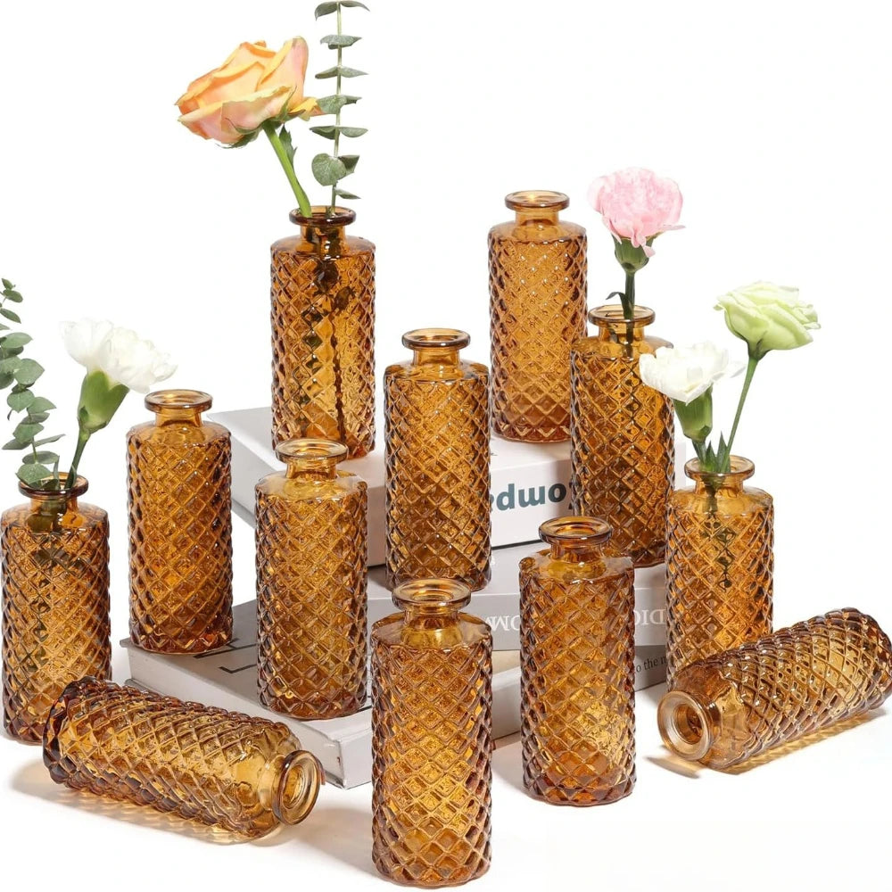 Retro mini glass bud vase set for hydroponic wedding table décor