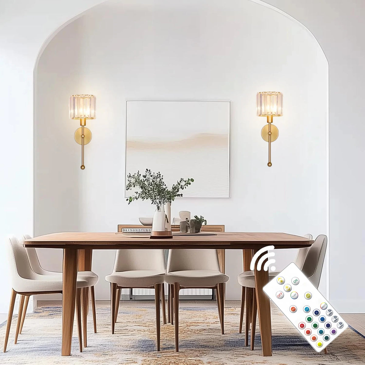 crystal plug-in wall sconce, installed in a room interior setting